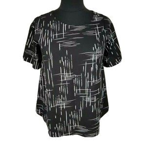 isabel Women Size M Black White Plaid Basic Pullover Blouse Crew Neck  202P